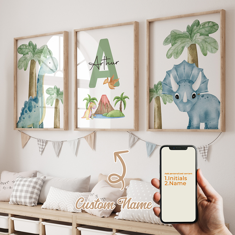 Home Office Art - 3pcs Personalized Custom Name Cartoon Child