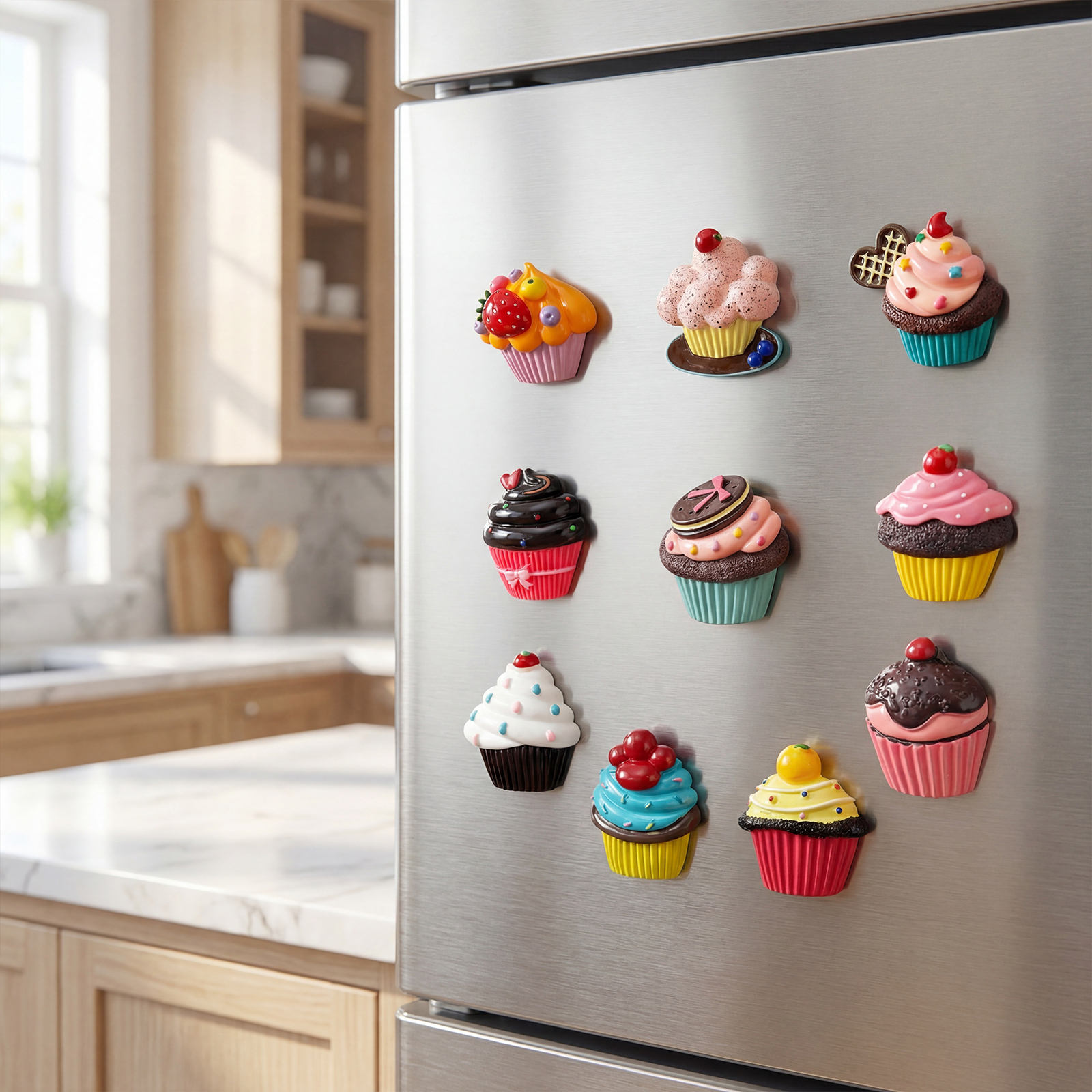 Home Office Cozy - 10-Piece Handcrafted Colorful Cupcake Magnets -