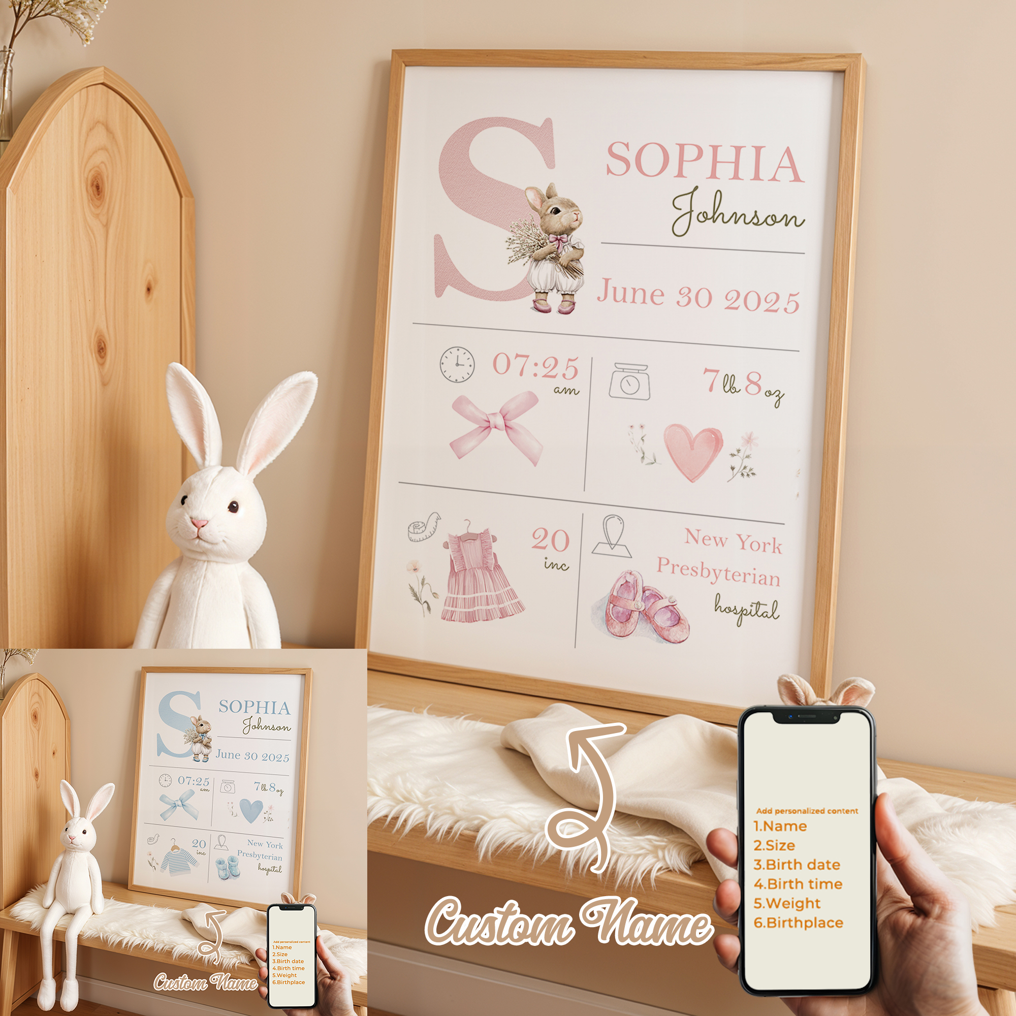 Home Office Art - Personalized Custom Name Cartoon Child Birth