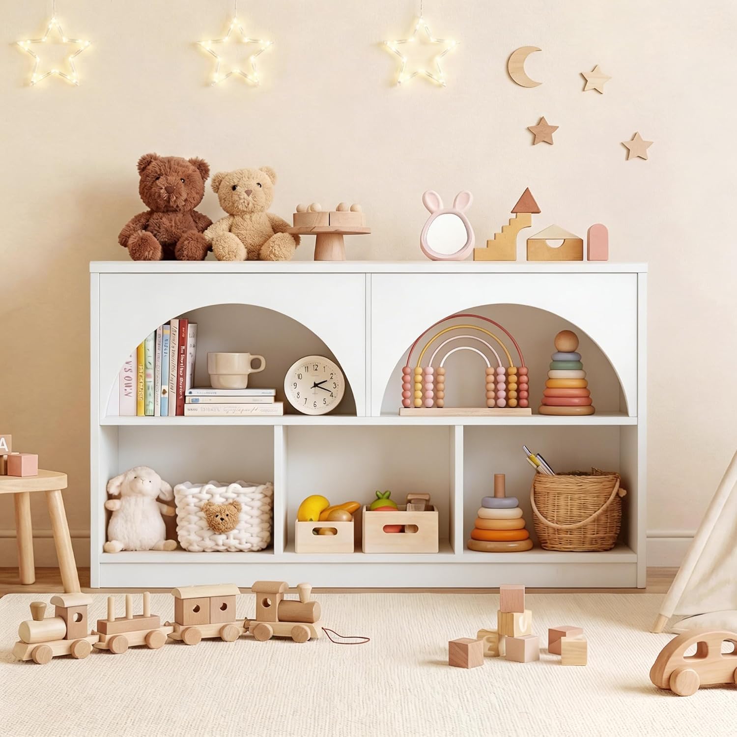 Bookcase Wood Shelf - 2-Shelf Arched Bookcase, Wooden Toy Storage