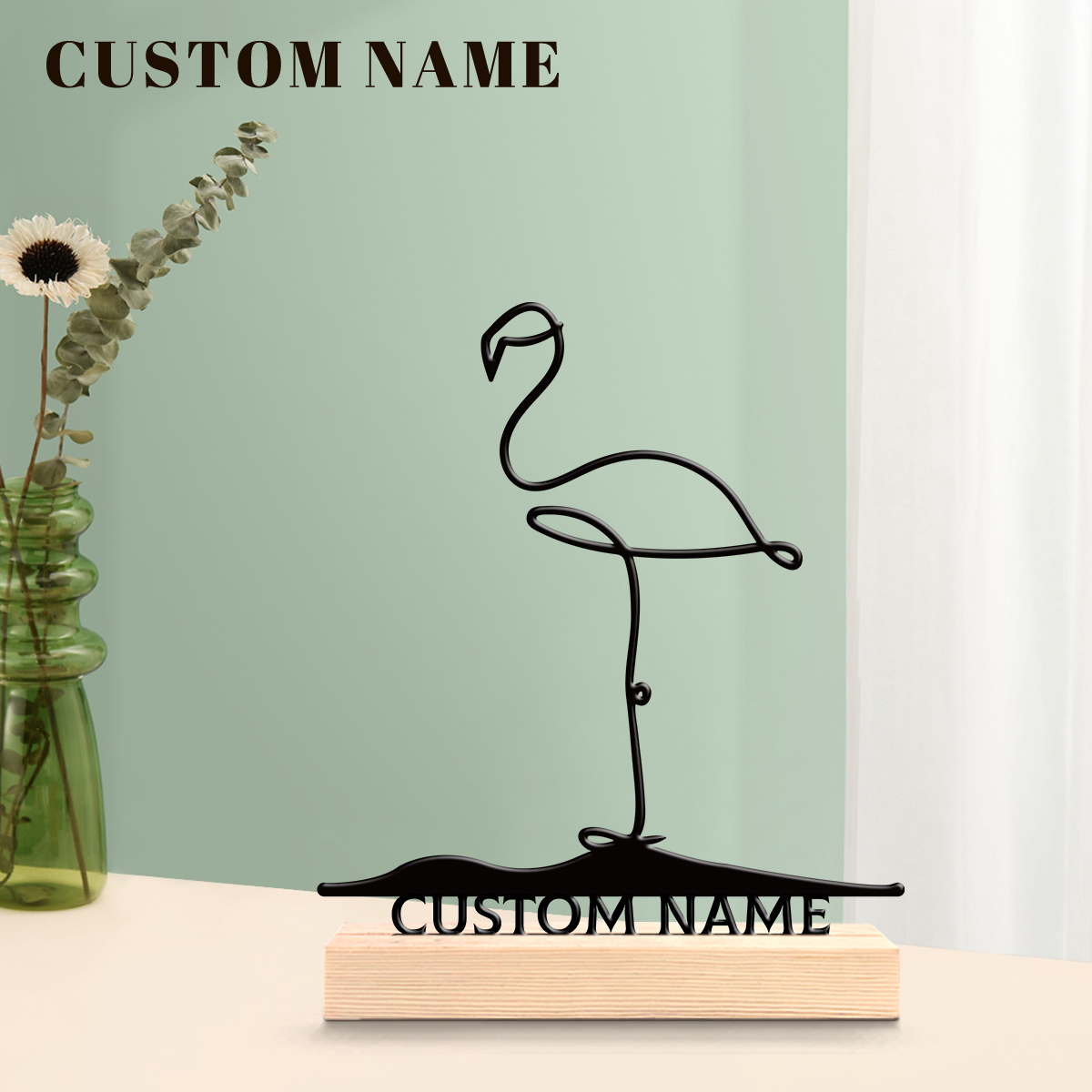 Home Office Art - 1Pc Csutom Name Cute Flamingo Wooden