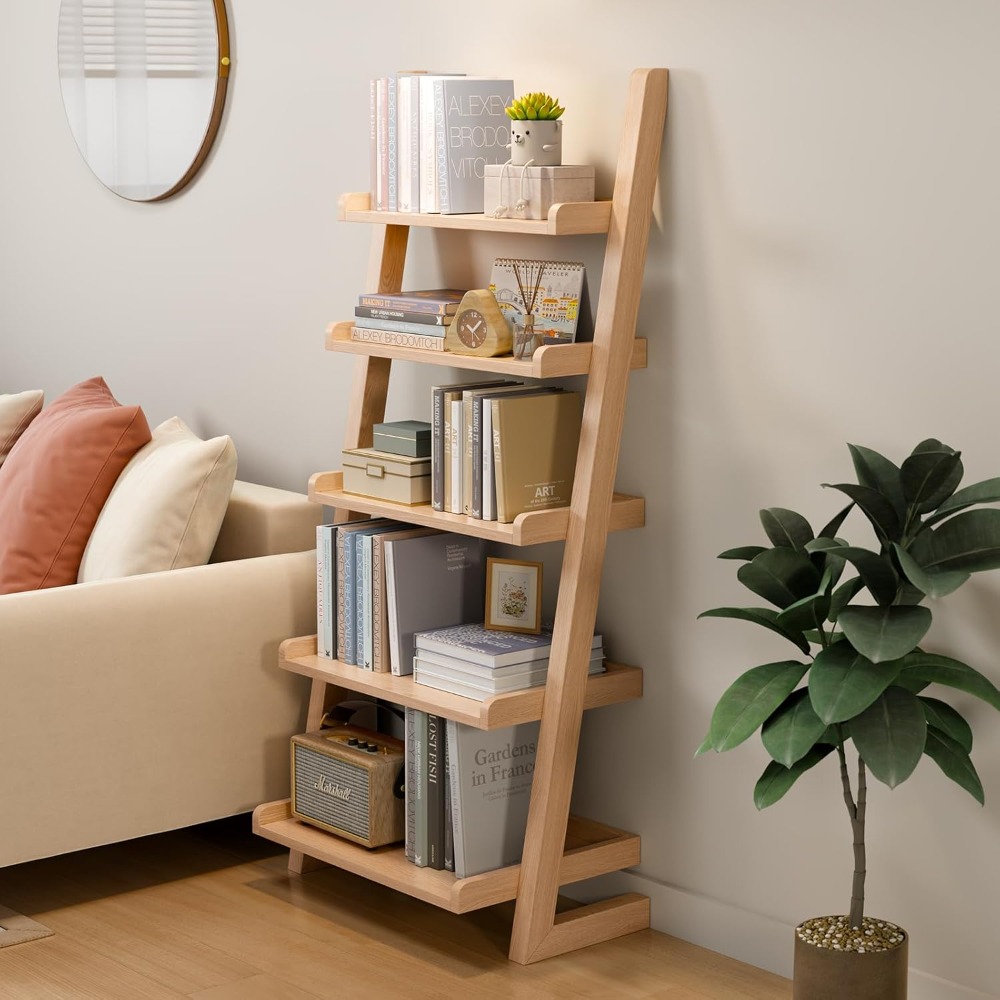 Bookcase Wood Shelf - US Shipping 5 Tier Wooden Ladder
