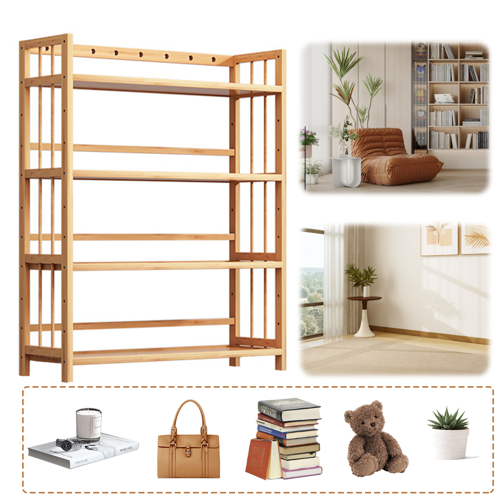 Bookcase Wood Shelf - 4-Tier Bamboo Shelf Large Capacity Simple
