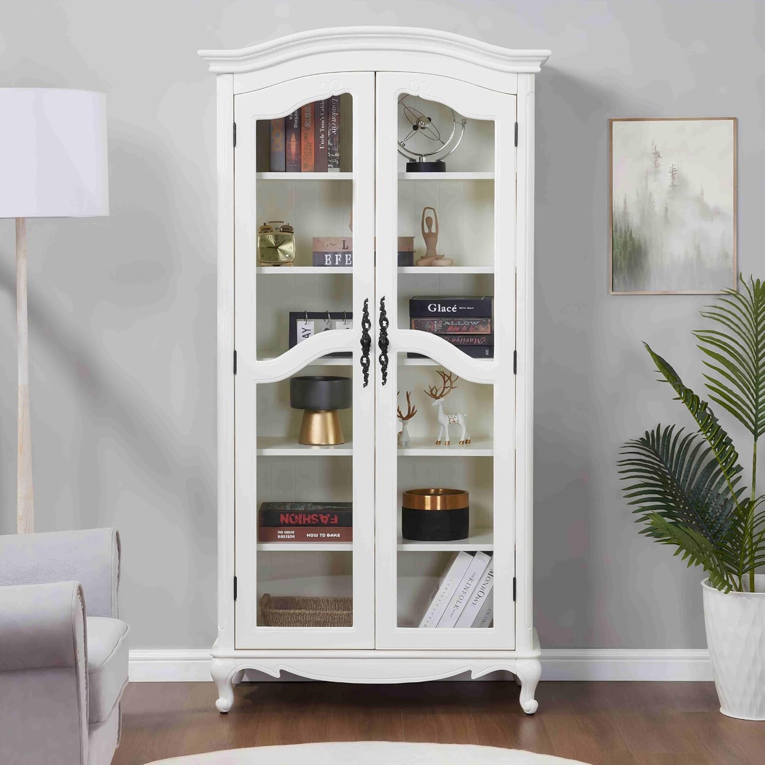 Bookcase Wood Shelf - Farmhouse Arched Display Cabinet Bookcase Bookshelf