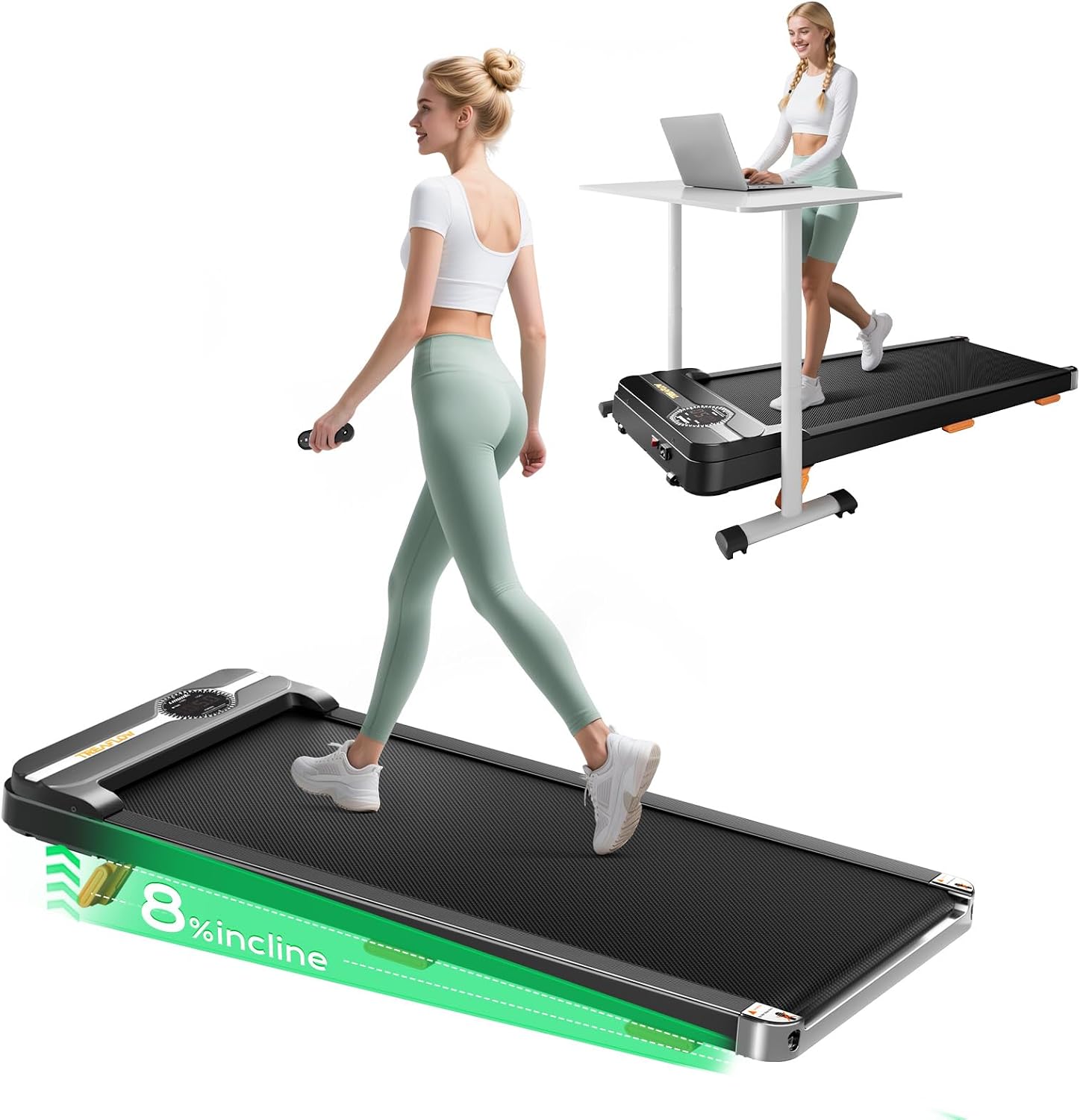 Home Office Desks - Under Desk Treadmill with 8% Incline,