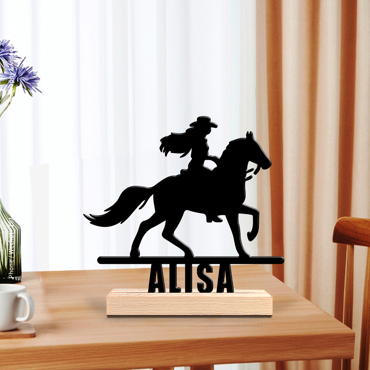 Home Office Art - 1Pc Csutom Horse Ridding Girl Wooden