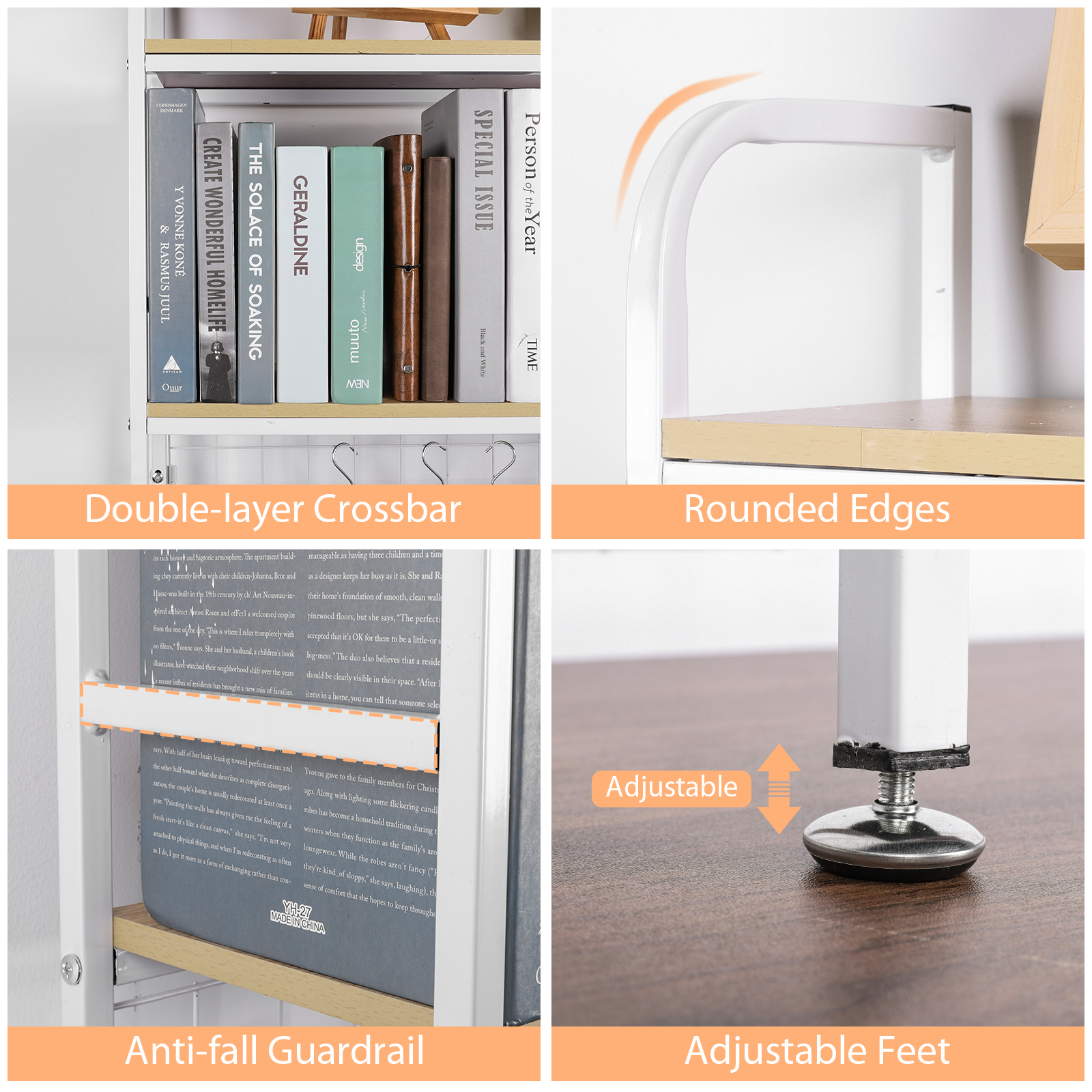 Bookcase Wood Shelf - 2 Tier Wooden Desk Organiser Shelf