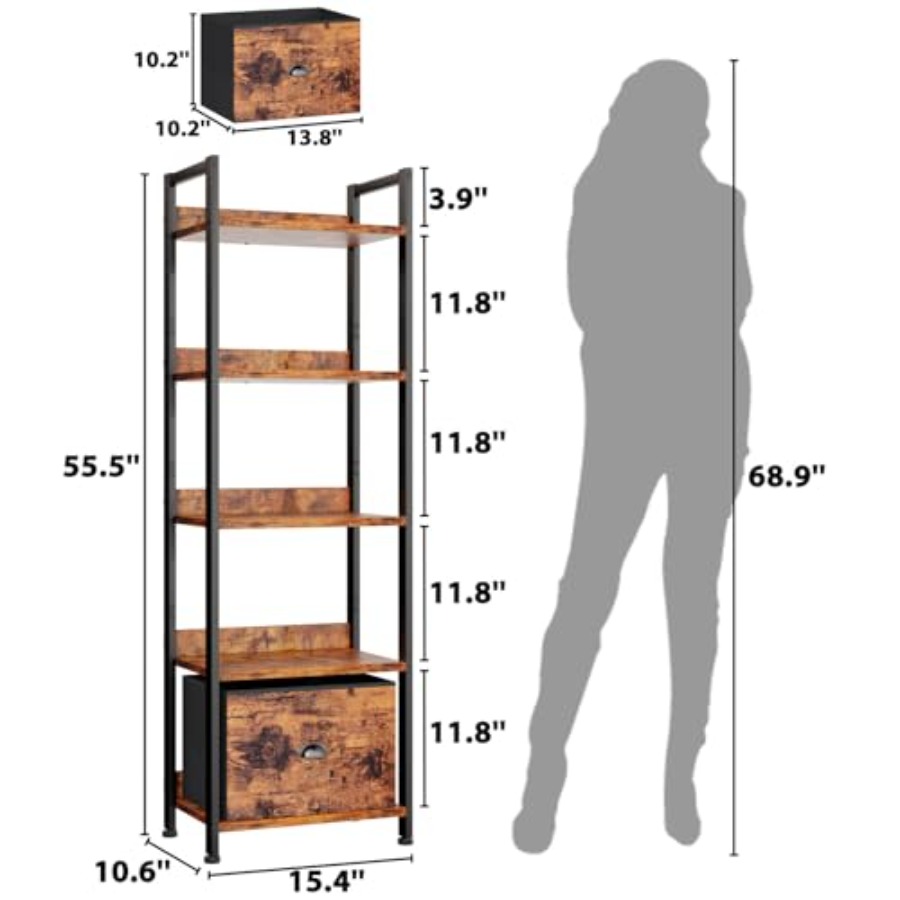 5 Tier Bookshelf with Drawer,  - Bookcase Wood Shelf avaliação e preço