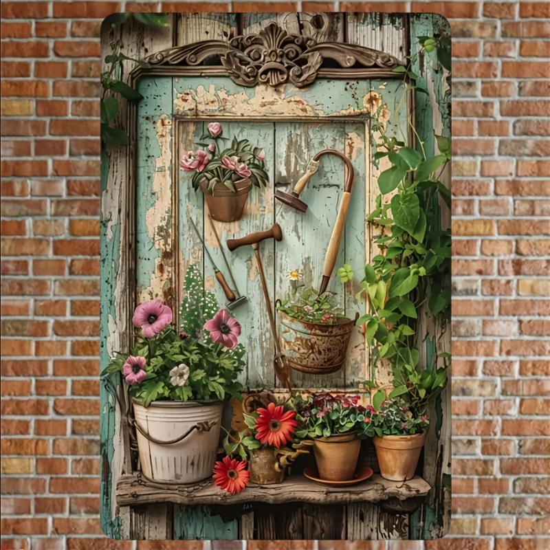 Vintage floral metal tin signa - Home Office And Library avaliação e preço