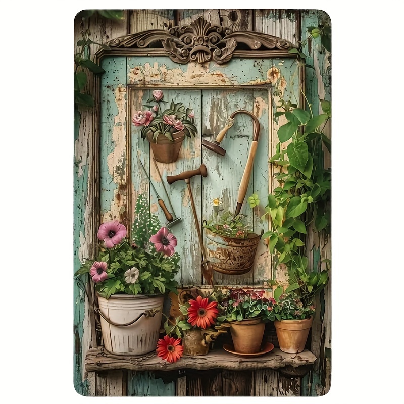 Vintage floral metal tin signa - Home Office And Library avaliação e preço