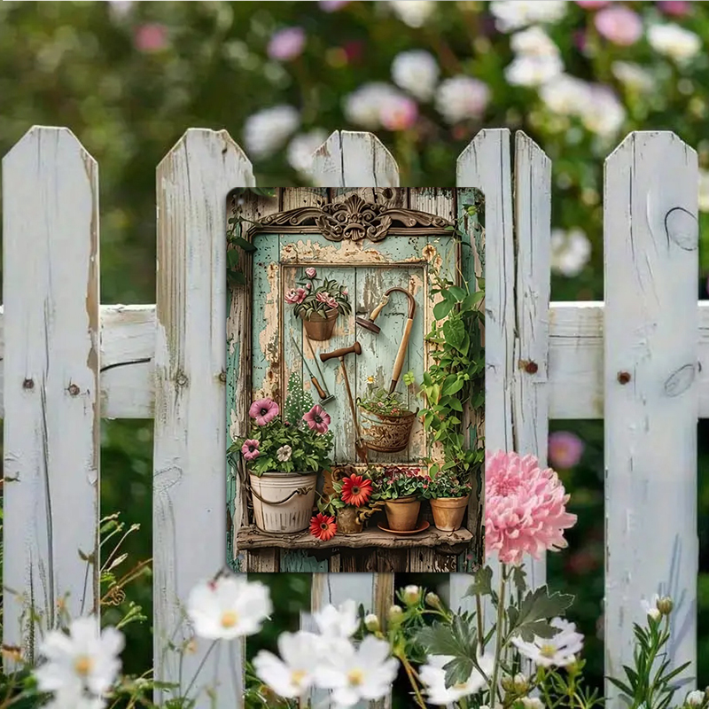 Vintage floral metal tin signa - Home Office And Library avaliação e preço