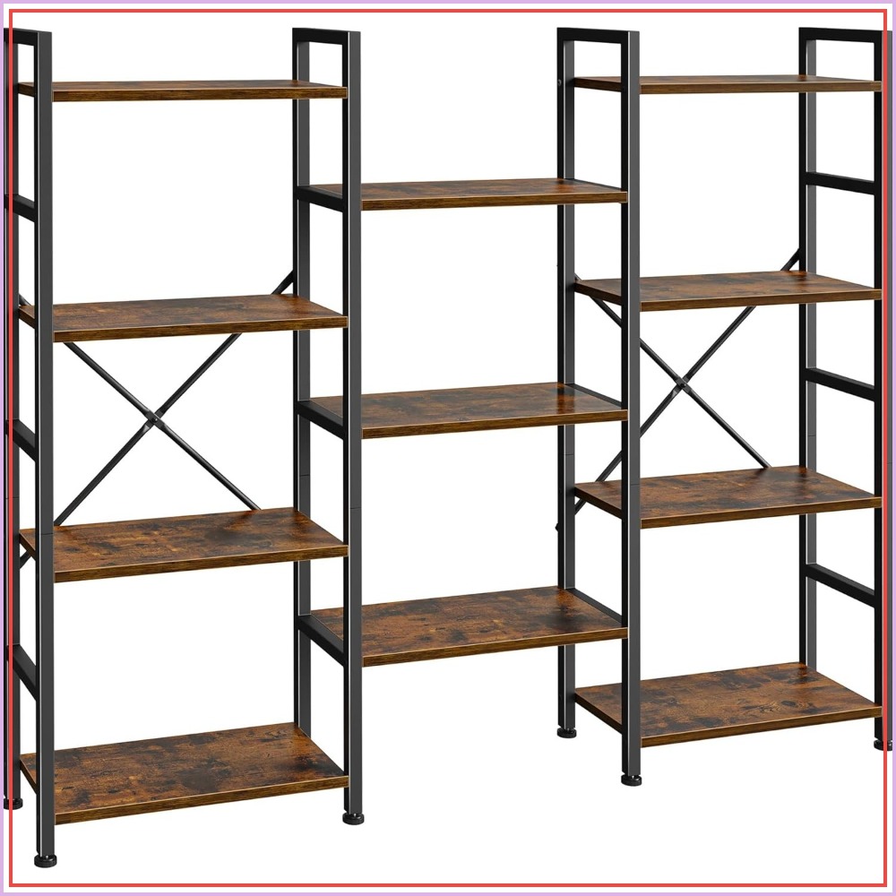 Triple Bookshelf with 11 Open  - Bookcase Wood Shelf avaliação e preço