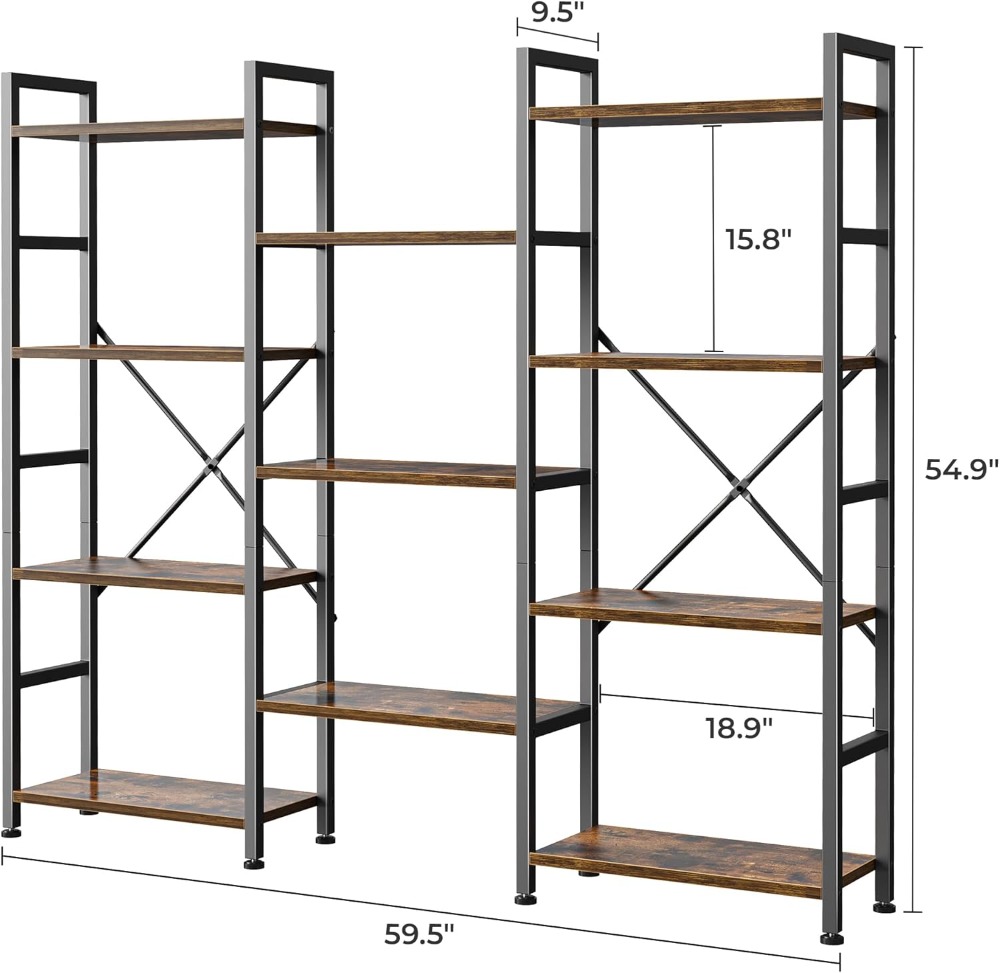 Triple Bookshelf with 11 Open  - Bookcase Wood Shelf avaliação e preço