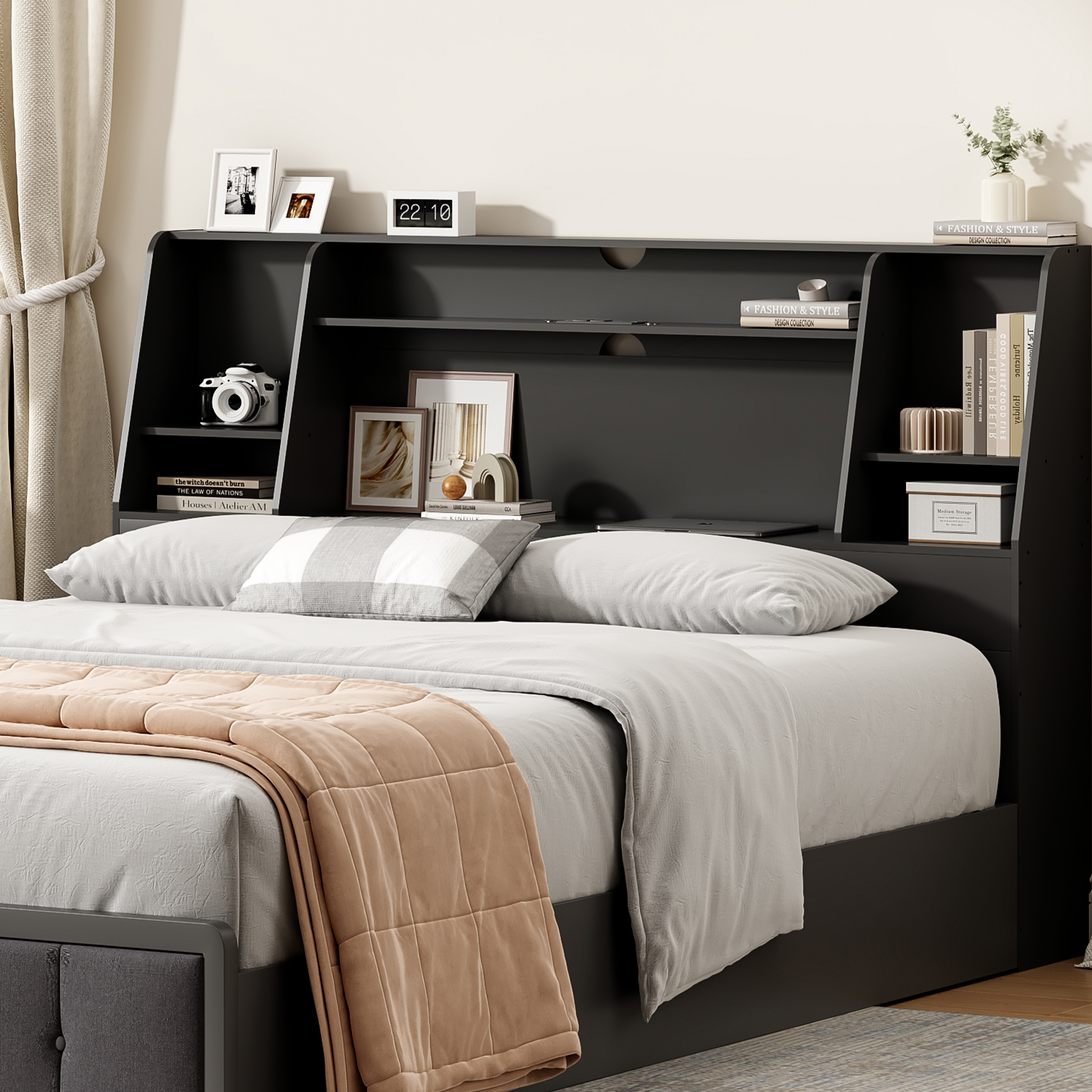 Bookcase Headboard with LED Li - Bookcase Wood Shelf avaliação e preço