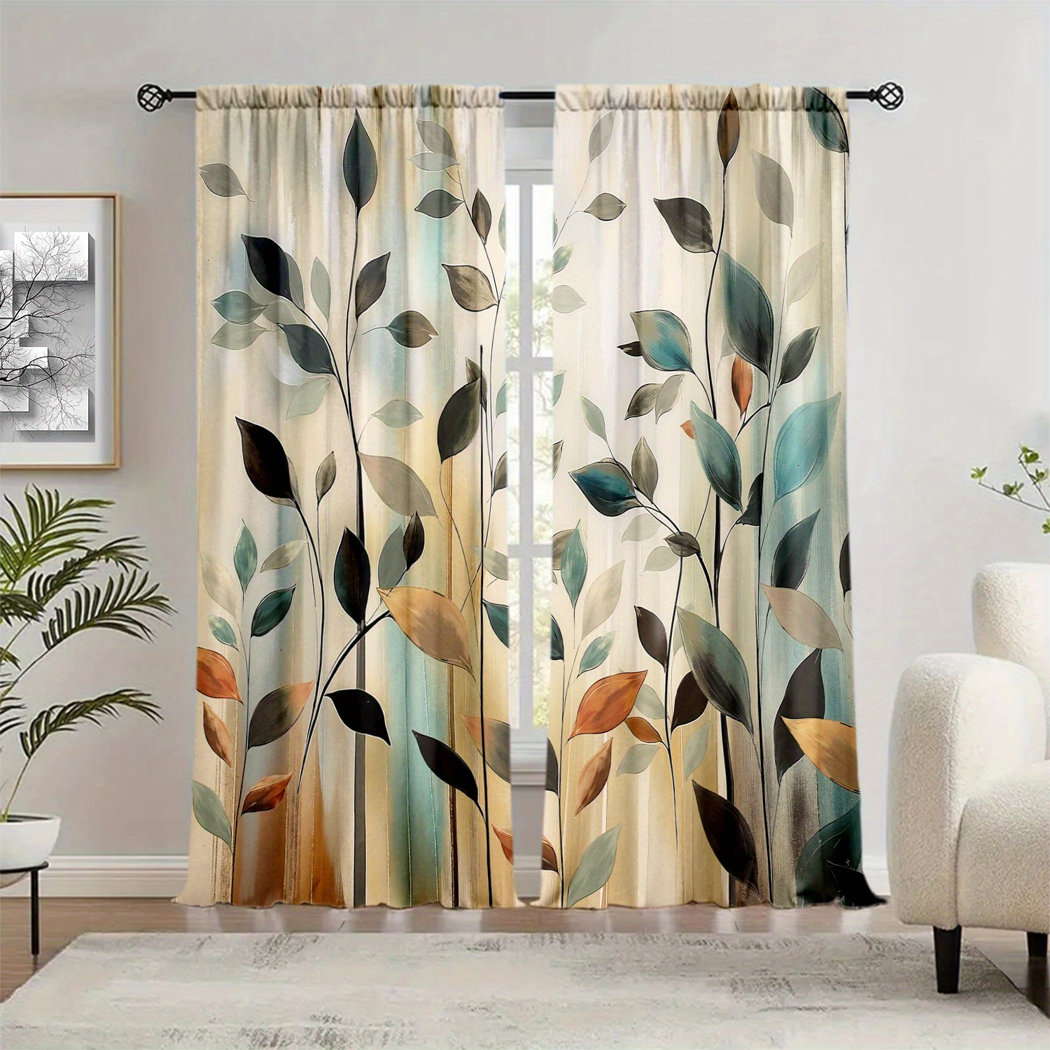 2 Panels Abstract Leaf Print C - Home Office Room Inspiration avaliação e preço