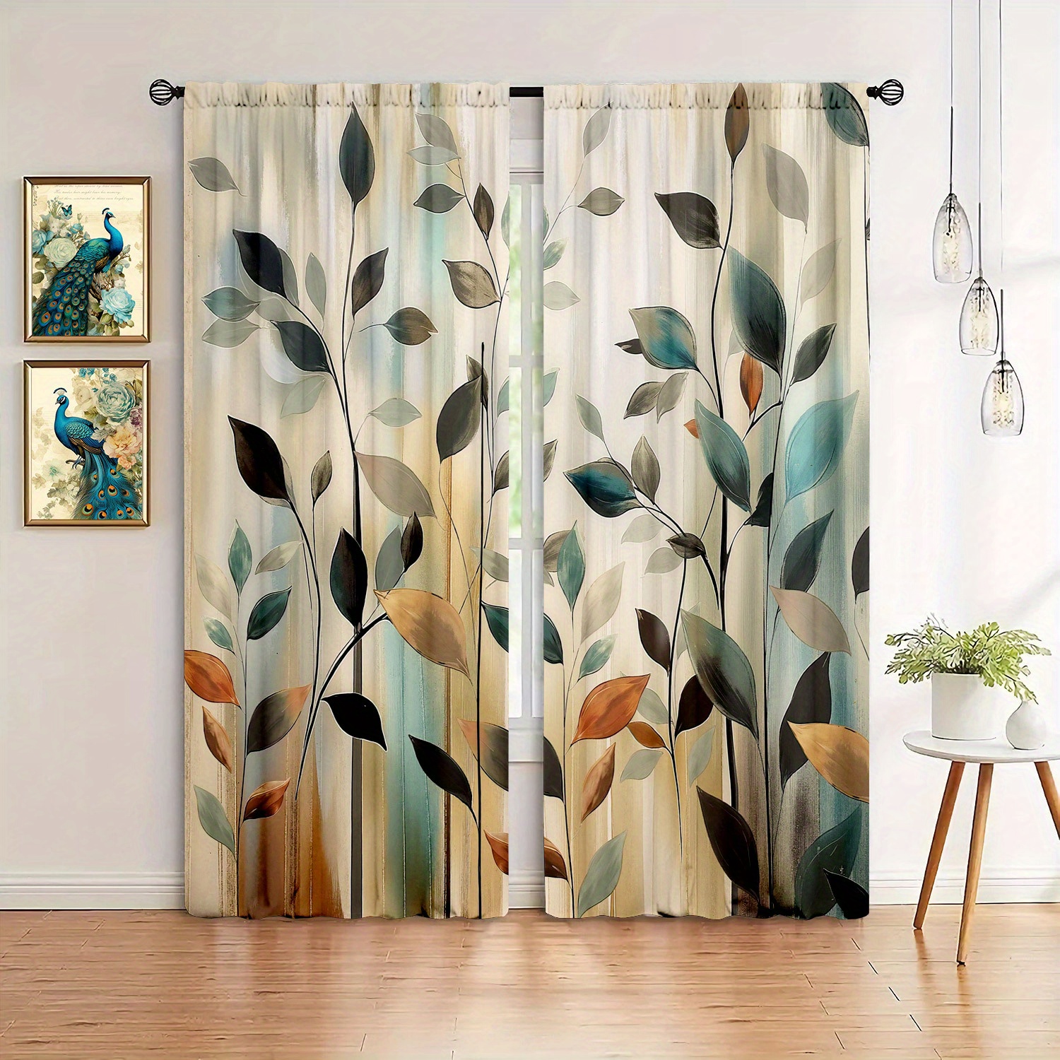 2 Panels Abstract Leaf Print C - Home Office Room Inspiration avaliação e preço