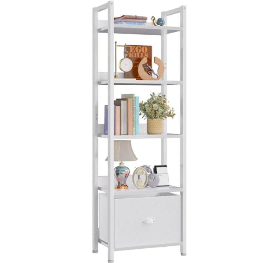 Bookshelf with Drawer, Tall Na - Bookcase Wood Shelf avaliação e preço