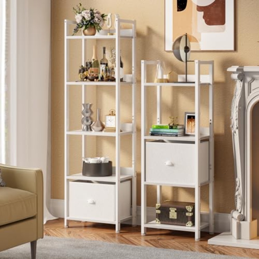 Bookshelf with Drawer, Tall Na - Bookcase Wood Shelf avaliação e preço