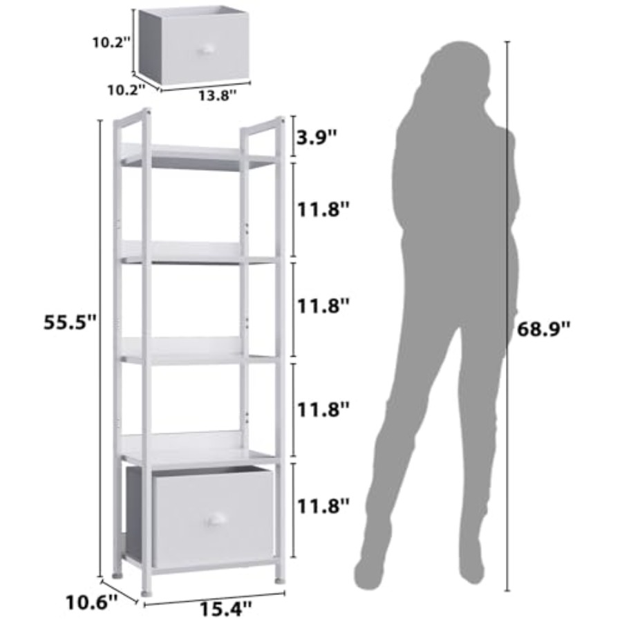 Bookshelf with Drawer, Tall Na - Bookcase Wood Shelf avaliação e preço