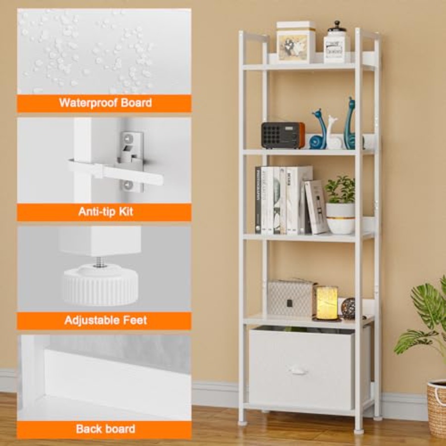 Bookshelf with Drawer, Tall Na - Bookcase Wood Shelf avaliação e preço