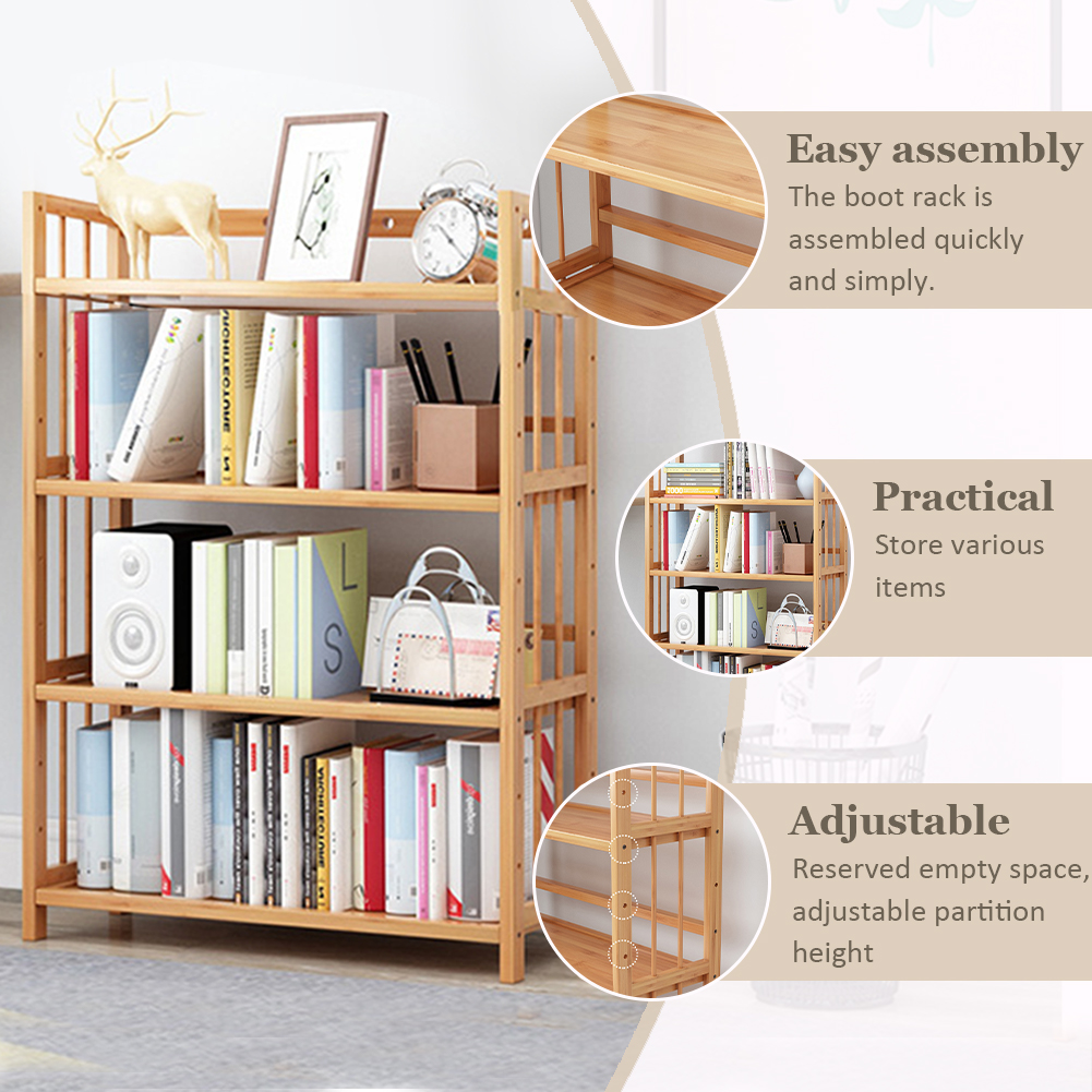 4-Tier Bamboo Shelf Multi-Func - Bookcase Wood Shelf avaliação e preço