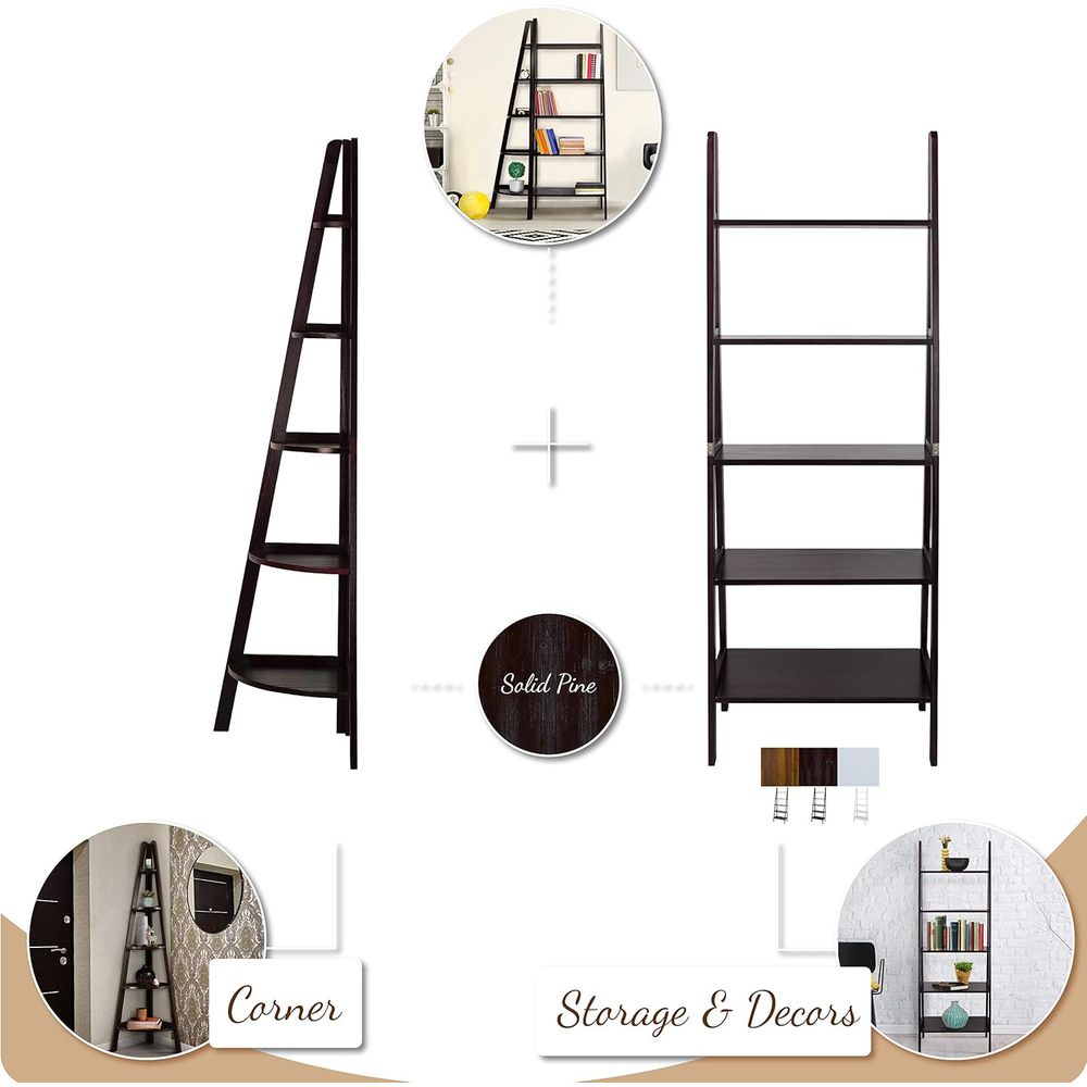 Solid Wood 5-Shelf Ladder Book - Bookcase Wood Shelf avaliação e preço
