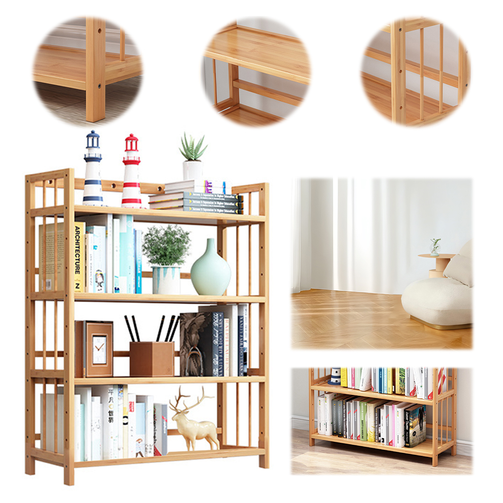4-Tier Bamboo Shelf Large Capa - Bookcase Wood Shelf avaliação e preço