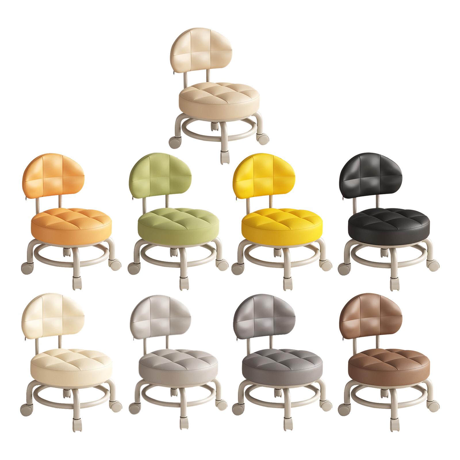 Low Round Rolling Stool PU Lea - Home Office And Library avaliação e preço