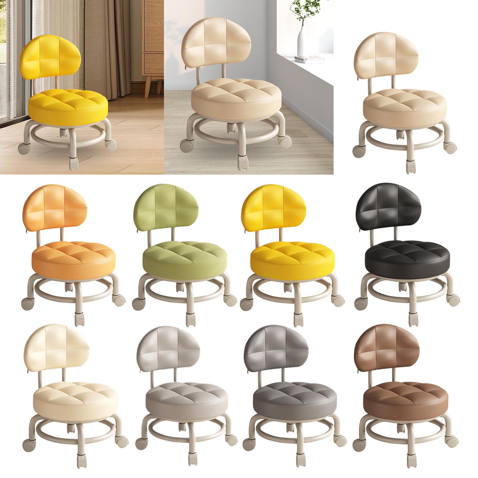 Low Round Rolling Stool PU Lea - Home Office And Library avaliação e preço
