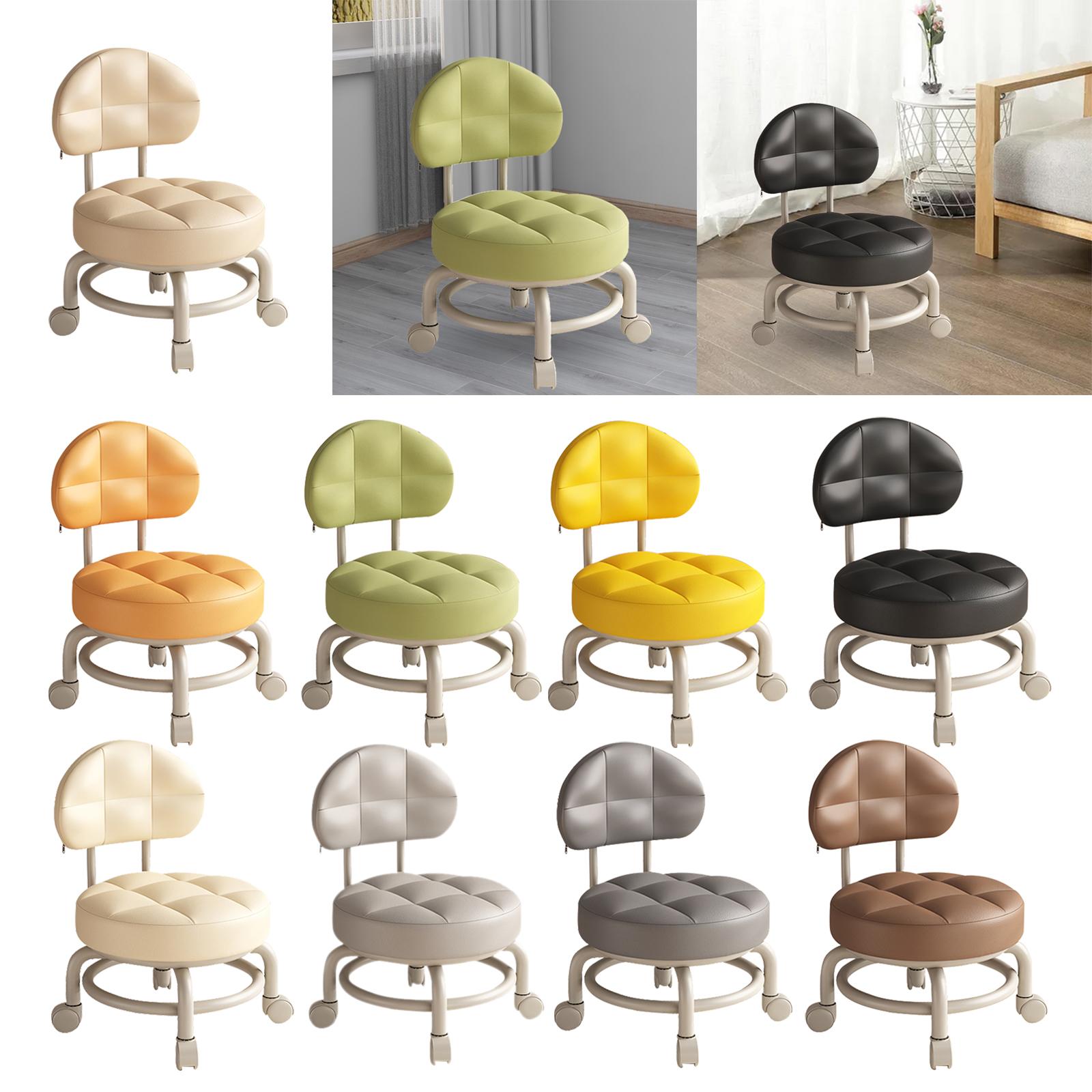 Low Round Rolling Stool PU Lea - Home Office And Library avaliação e preço