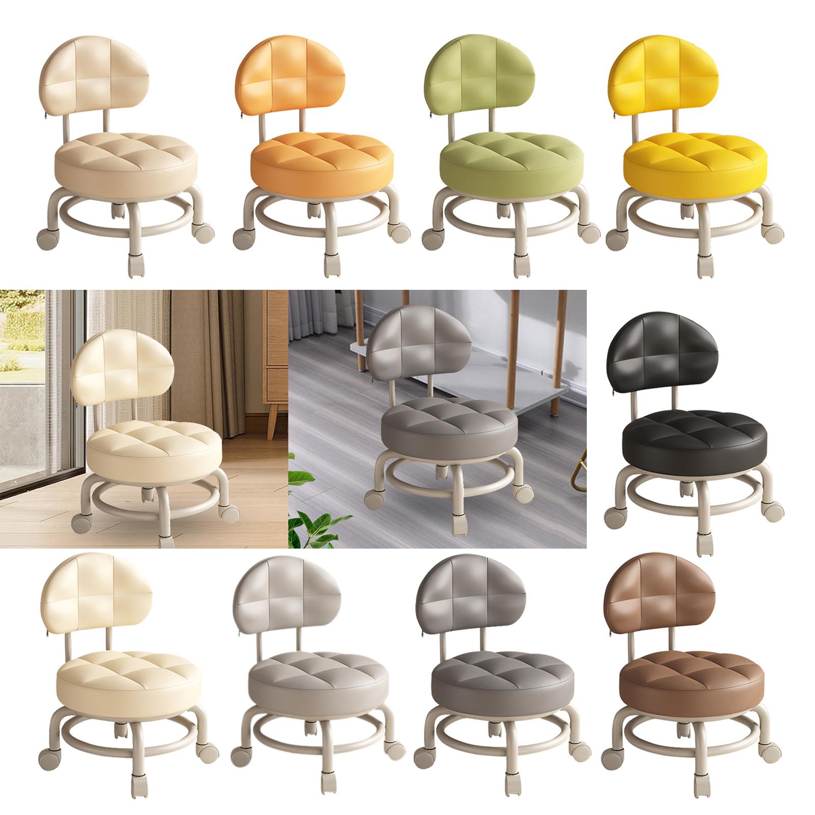 Low Round Rolling Stool PU Lea - Home Office And Library avaliação e preço