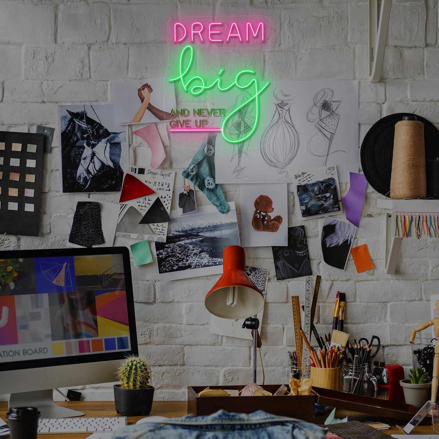 Dream Big Neon Sign Motivation - Home Office Art avaliação e preço