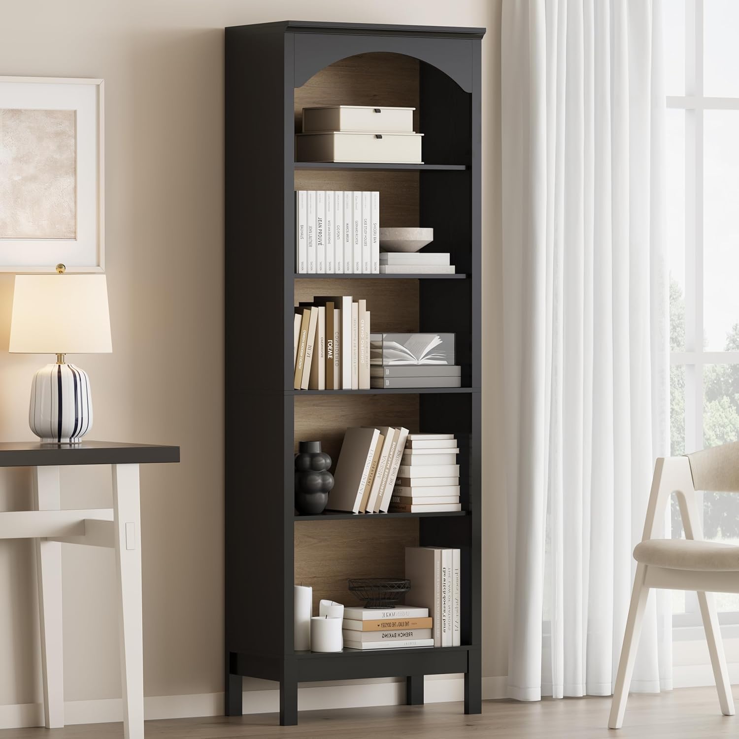 Arched Bookshelf with 5 Tier O - Bookcase Wood Shelf avaliação e preço