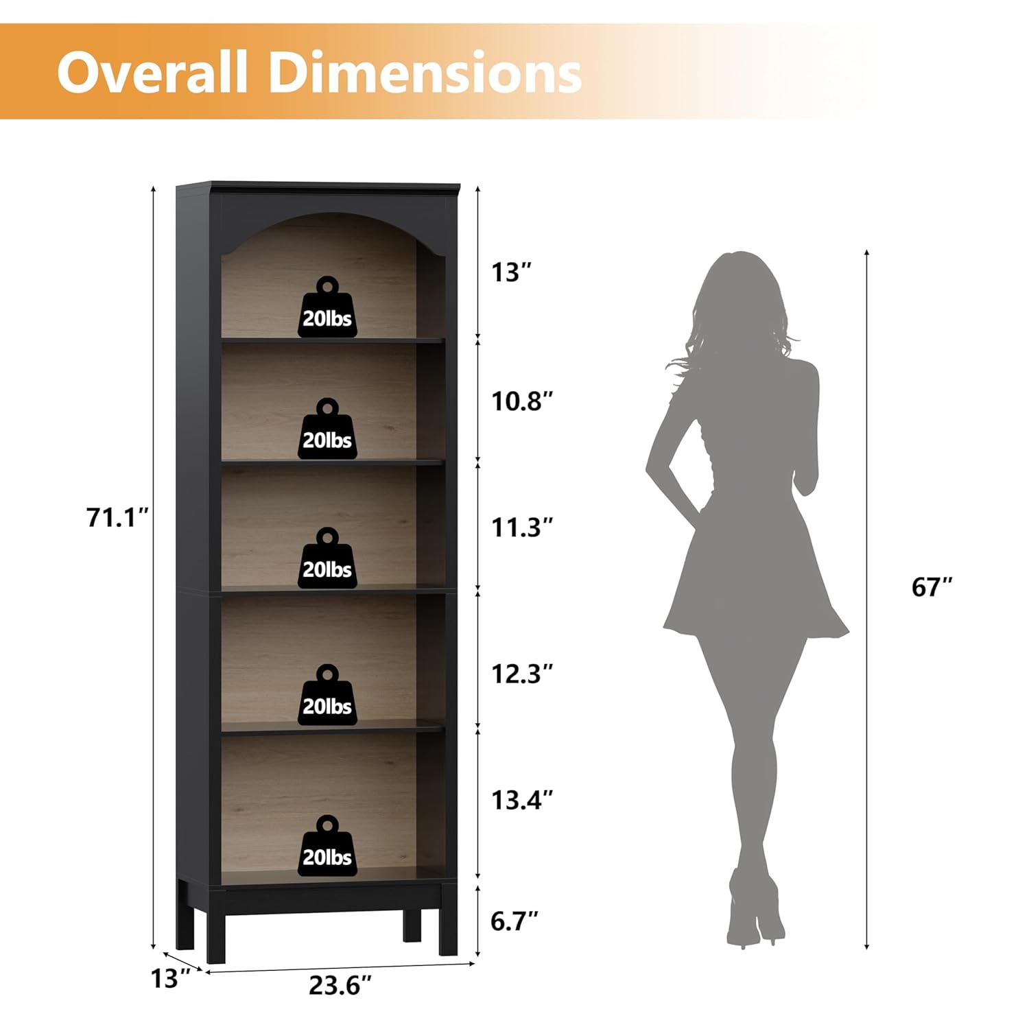 Arched Bookshelf with 5 Tier O - Bookcase Wood Shelf avaliação e preço