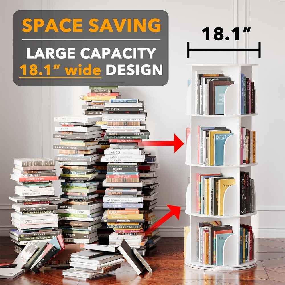 4-Tier Rotating Bookshelf Towe - Bookcase Wood Shelf avaliação e preço