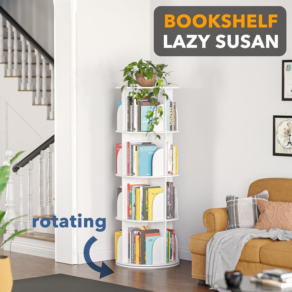 4-Tier Rotating Bookshelf Towe - Bookcase Wood Shelf avaliação e preço