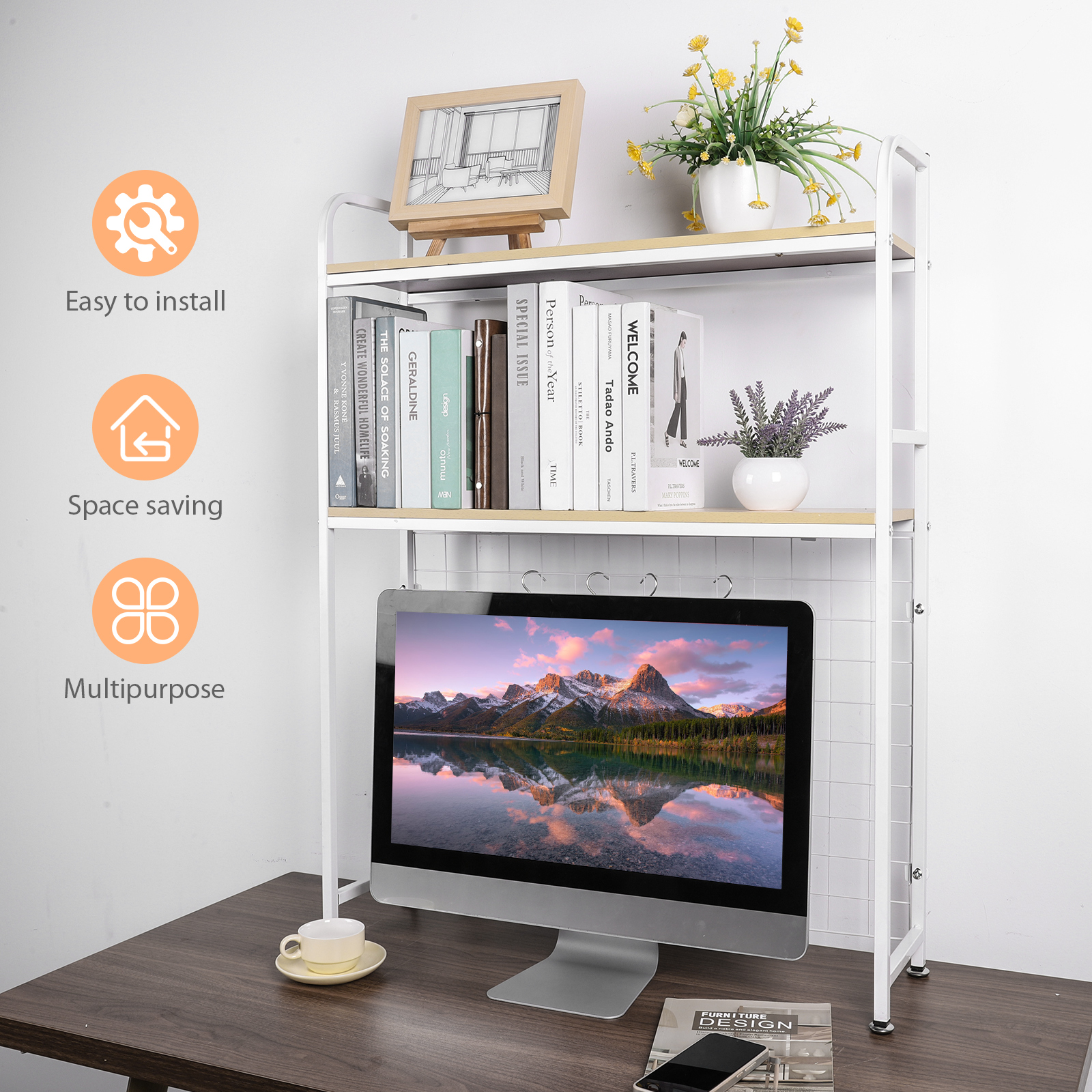 2 Tier Wooden Desk Organiser S - Bookcase Wood Shelf avaliação e preço